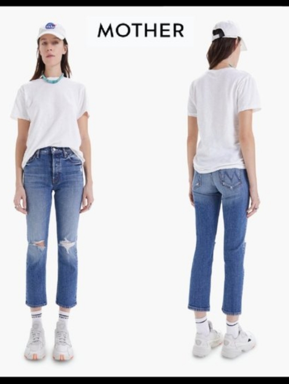 MOTHER The Tomcat High-Rise Distressed Ankle Crop Blue Jean Women's Size 27